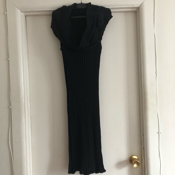 ❤️Unique Black Ribbed Sleeveless Midi Dress Knit M - Picture 6 of 7
